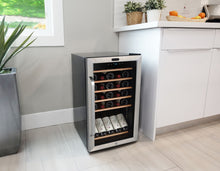 Load image into Gallery viewer, 34 Bottle Whynter Freestanding Stainless Steel Refrigerator with Display Shelf and Digital Control